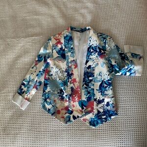 Floral Blazer with Blue and Red Accents